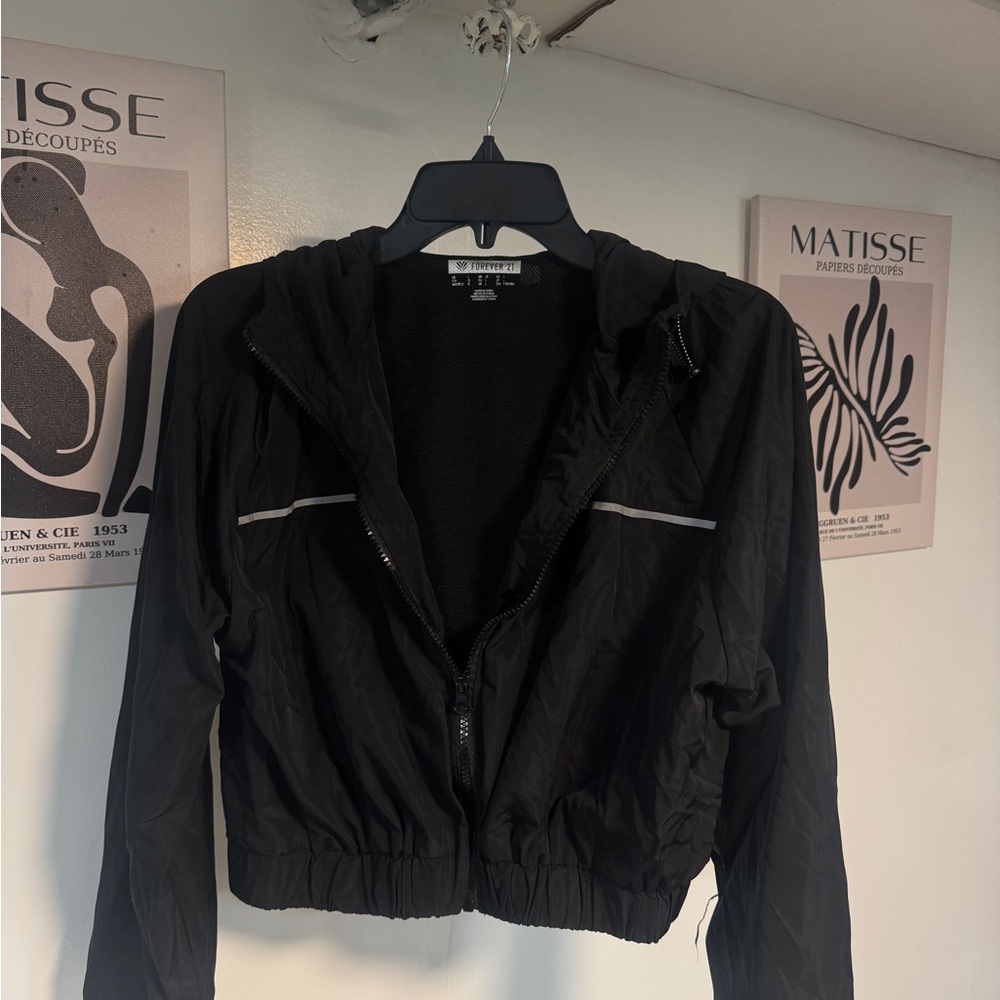 Forever 21 full zip cropped windbreaker jacket black... solid bomber